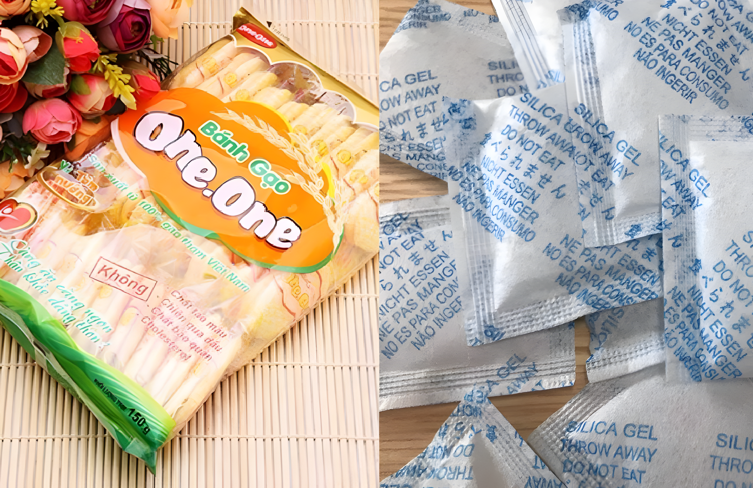 Gói hút ẩm trong bánh gạo