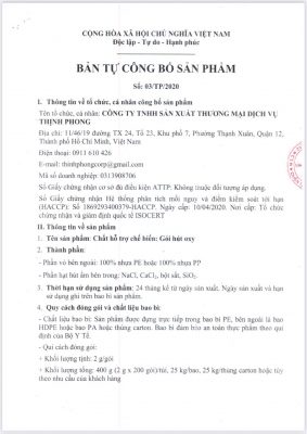 Chứng nhận HACCP Oxygen Oxytoc